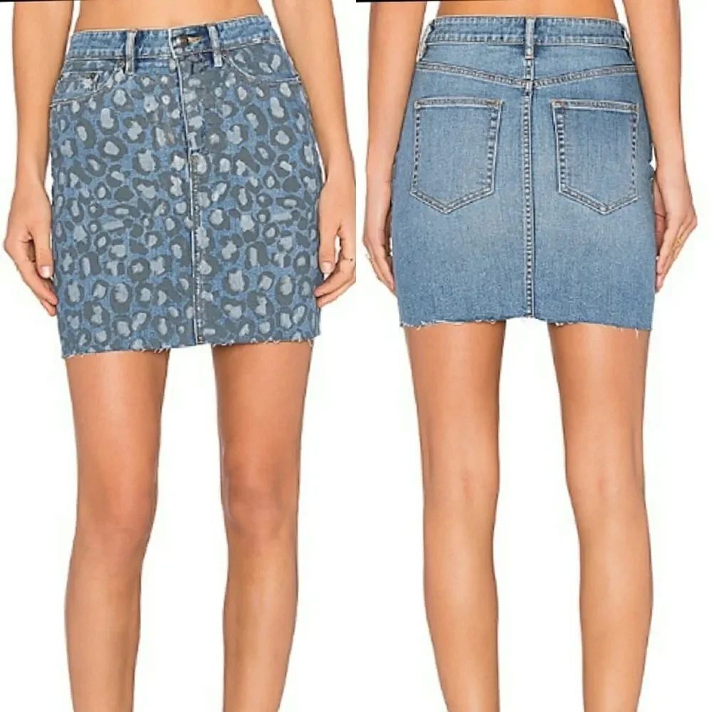 Marc by Marc Jacobs Blue Painted Leopard Denim Skirt